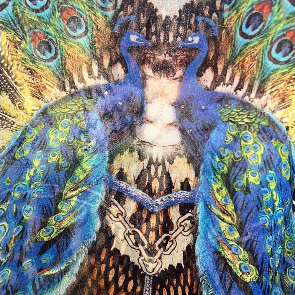 Peacock and Leopard Print Vintage Kaftan - Picture 6 of 9
